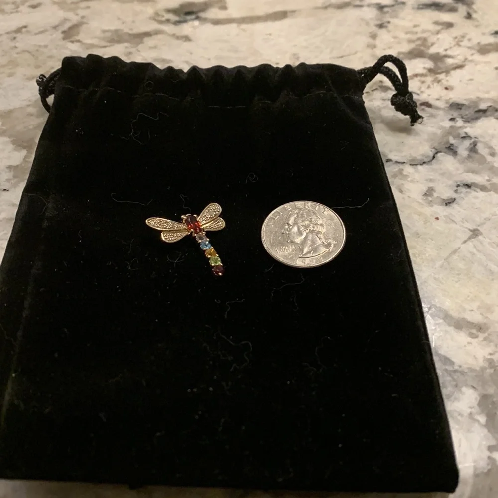 Multi-Gemstone 18kt‎ Gold Plated dragonfly pendant